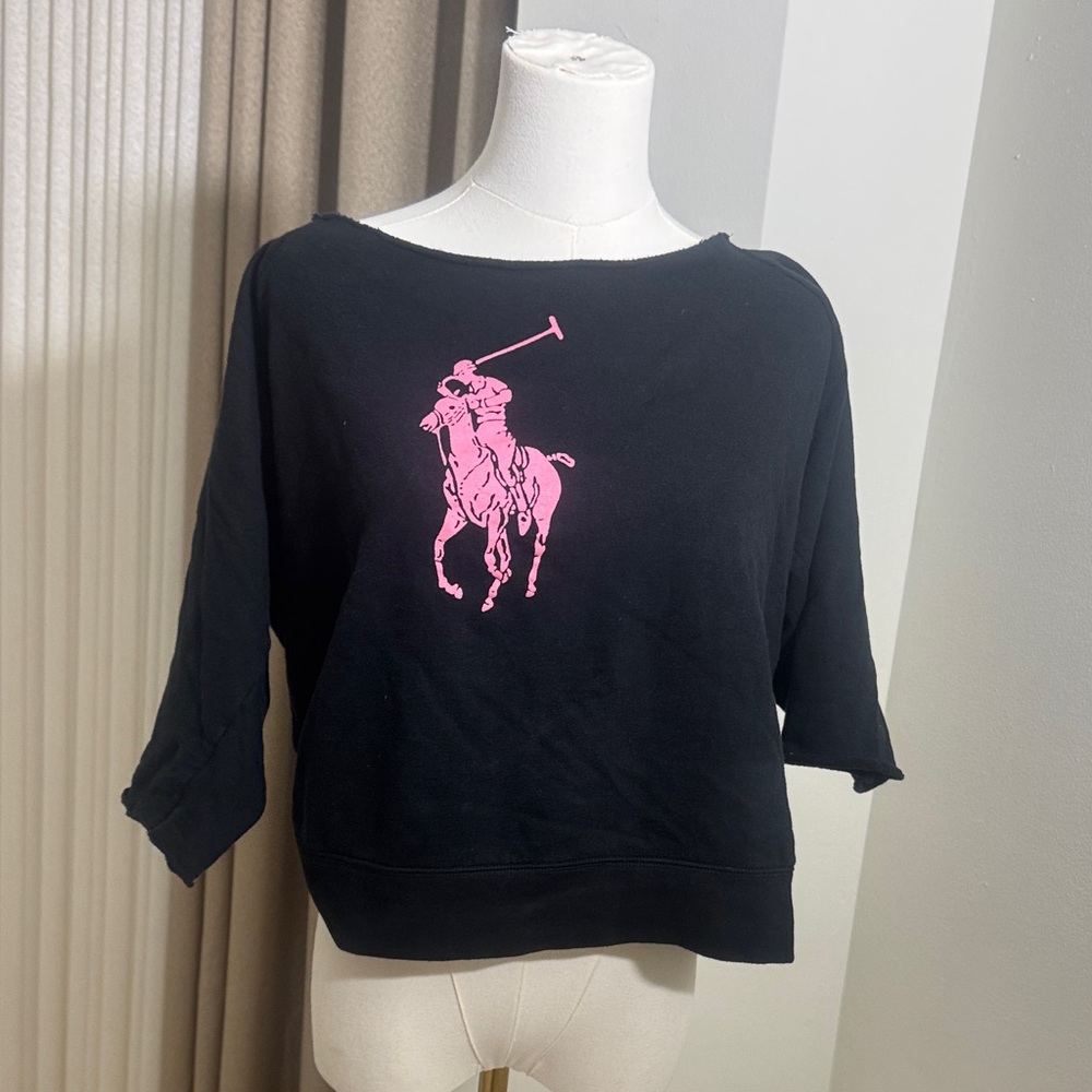 Ralph Lauren Black Top with Pink Polo Graphic